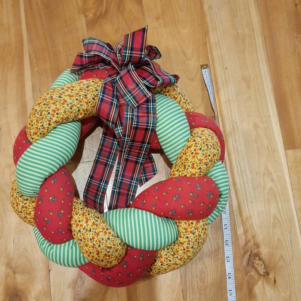 Handmade Vintage Granny Holiday Wreath Plush Wall Decor Patchwork